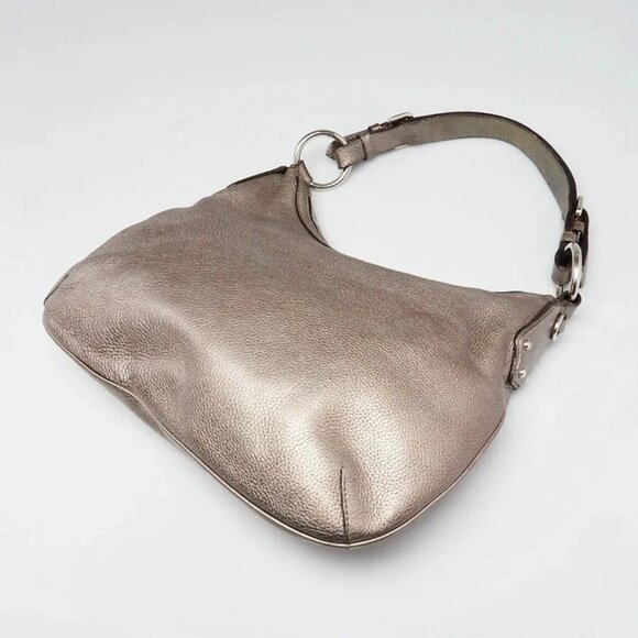 Prada Pewter Vitello Daino Leather Zip Top Hobo Bag - Picture 4 of 12